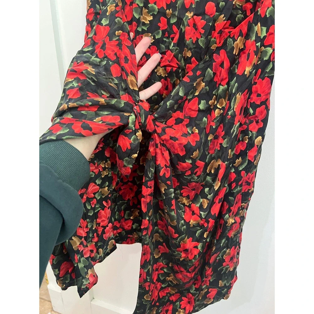Mary Jo Bruno Vintage 90s Silk Floral Tomato Red Handkerchief Hem Dress 6